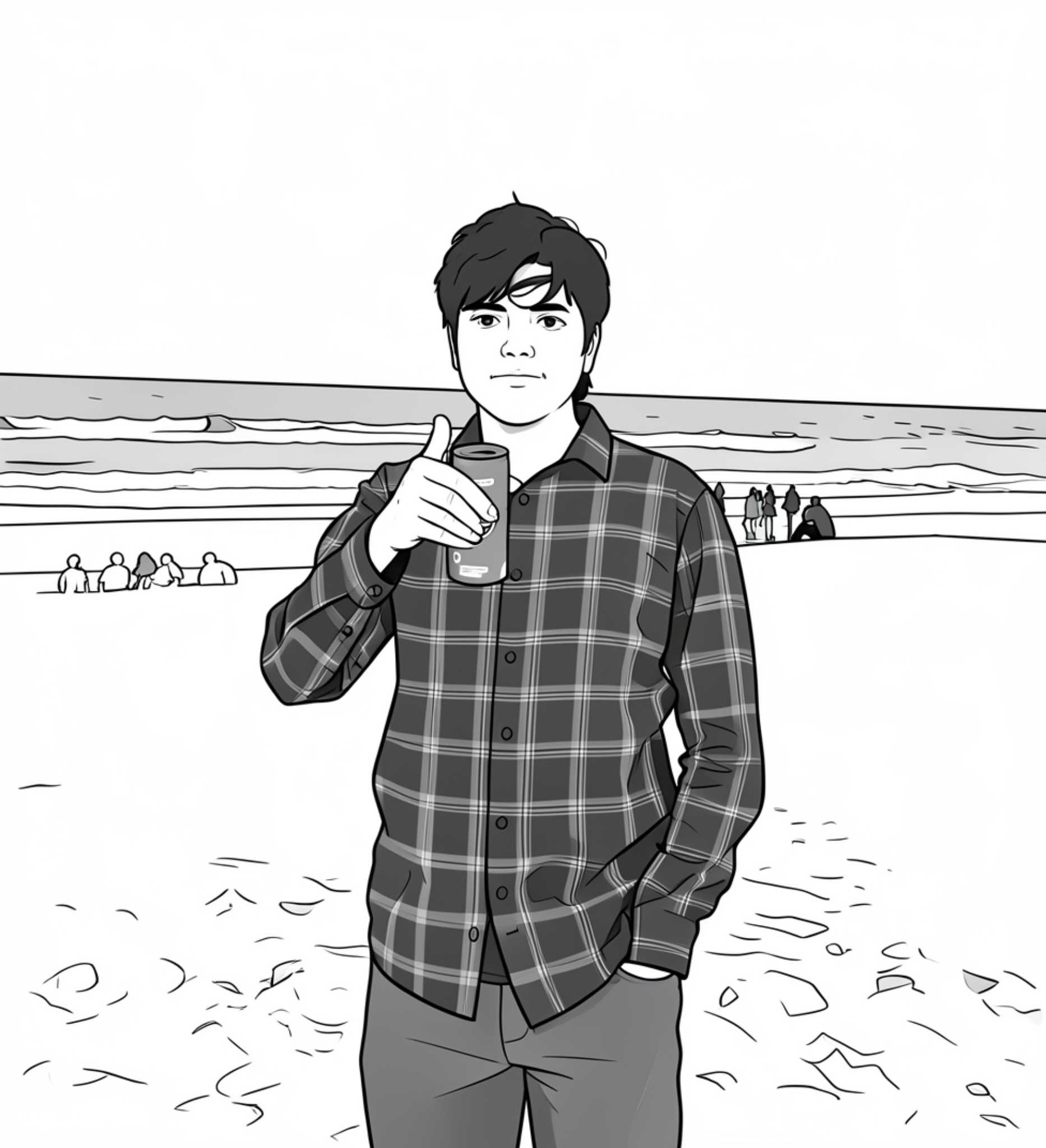 Sketch of Sahil on a beach